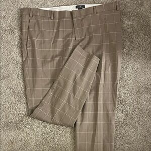 H&M Men's Windowpane Dress Pants - Beige with Cream Grid